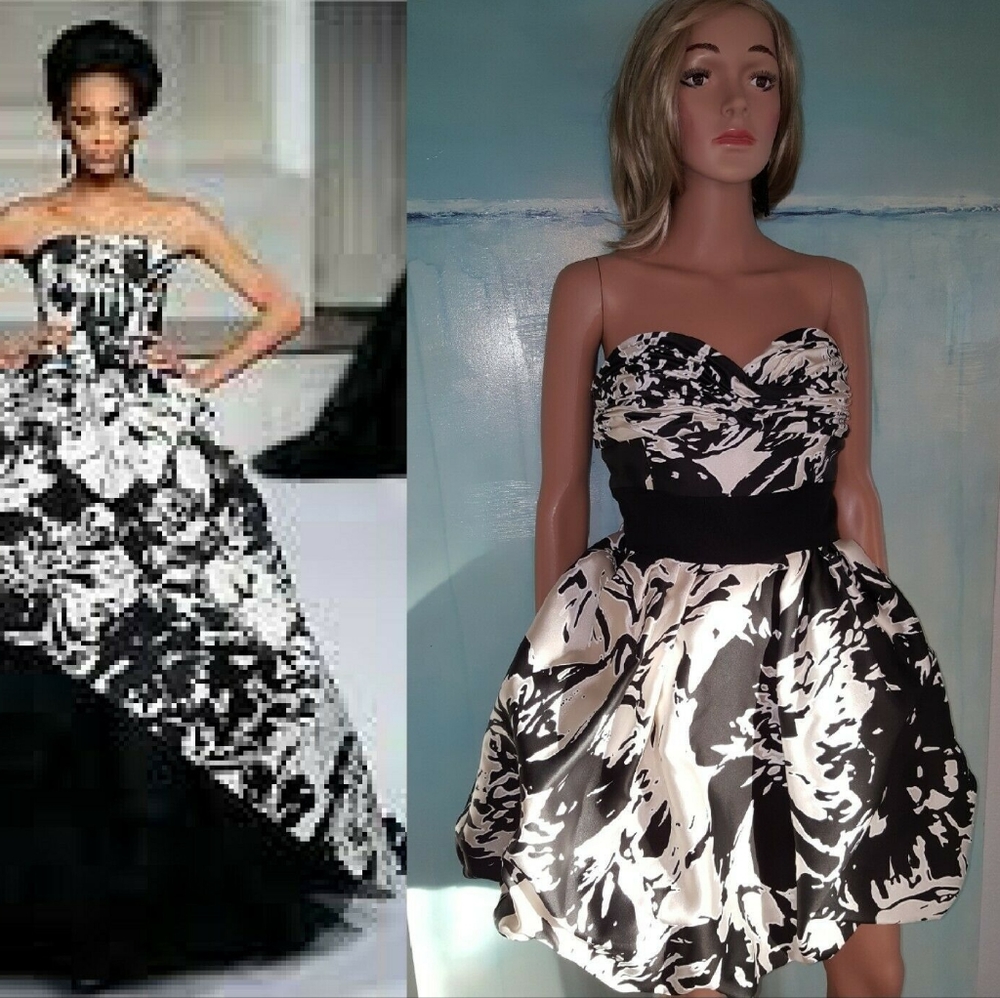 $3,190 NWT OSCAR DE LA RENTA FLORAL WHT BLK SILVER RUNWAY DRESS 12